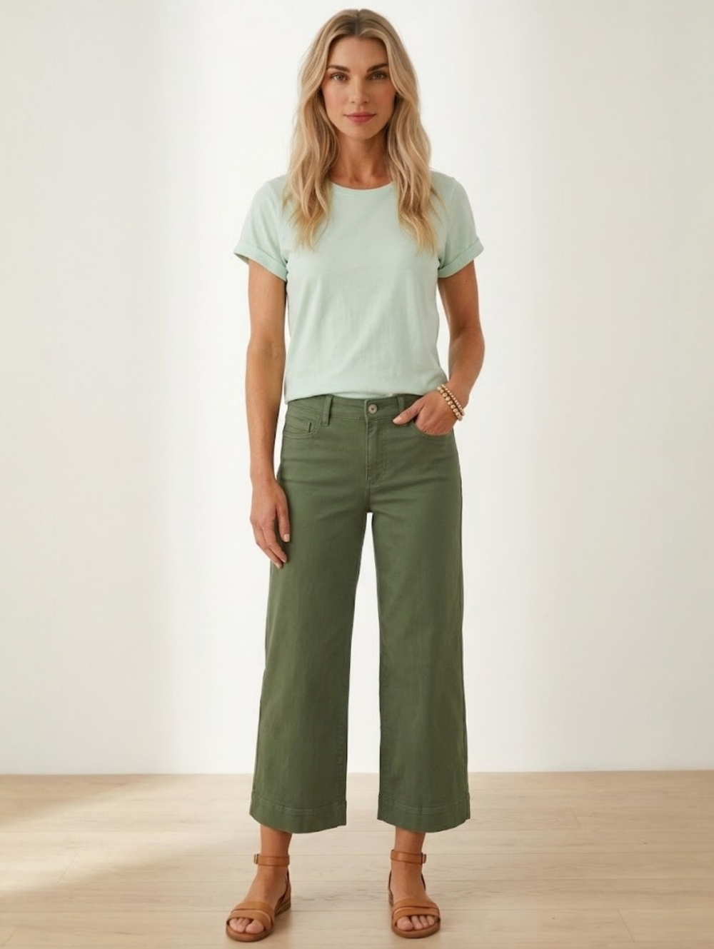 J Jill Women's Wide Leg Crop Jeans Size 18 NWT High Rise Green 5 Pocket Stretch